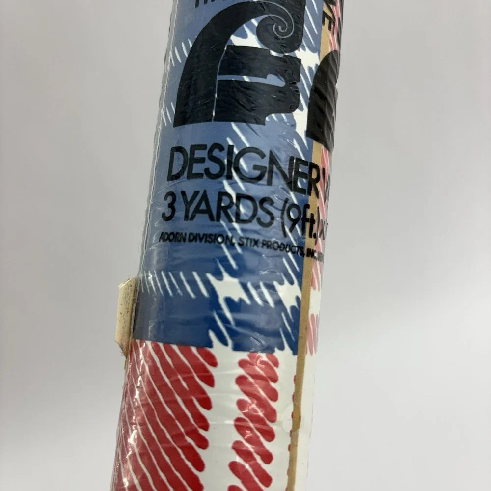 Vintage ADORN Self Adhesive Vinyl Roll Shelf Liner Blue Red Plaid Stamp